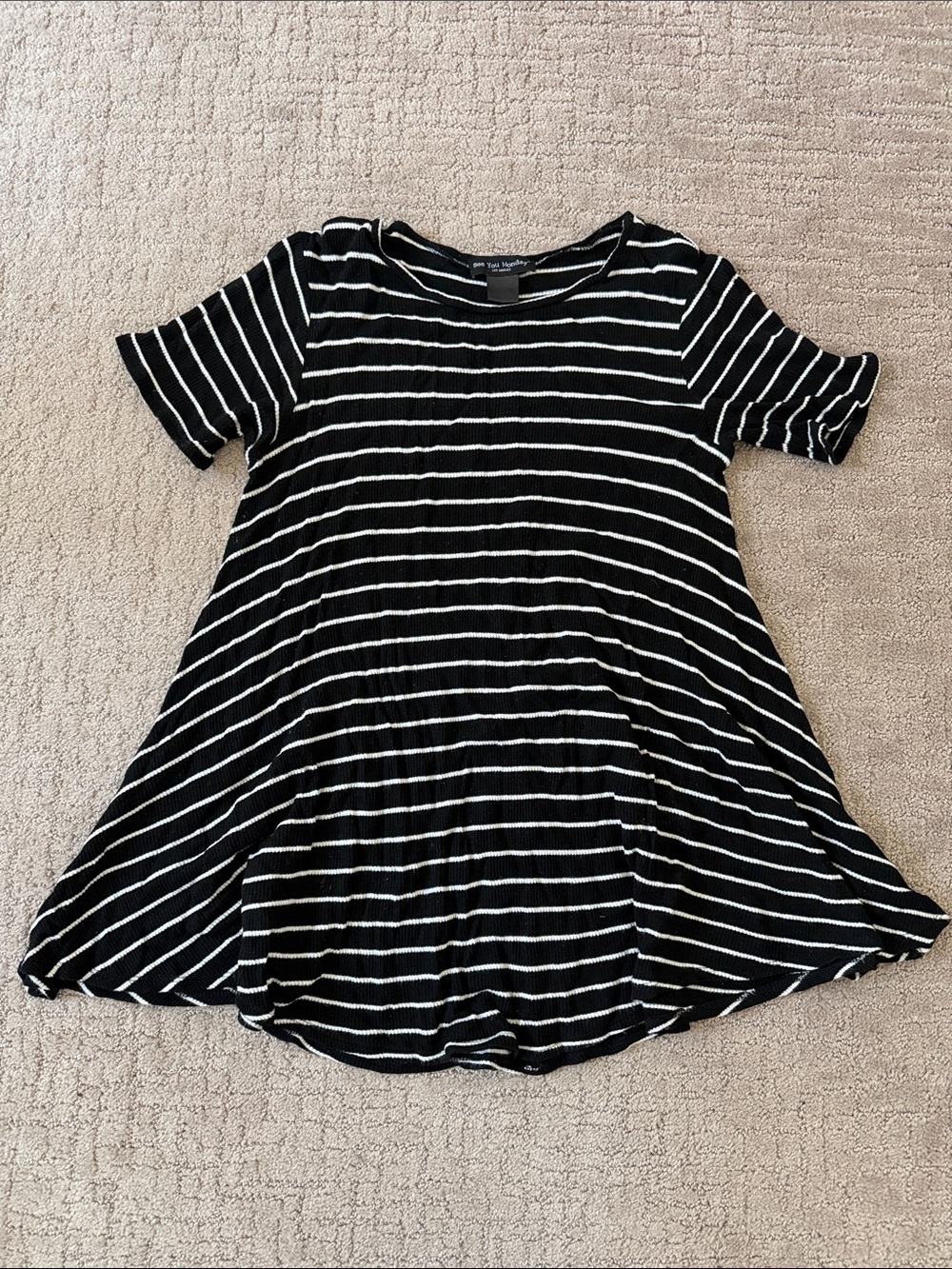 See You Monday Black & White Striped Swing Dress - Short Sleeve Casual